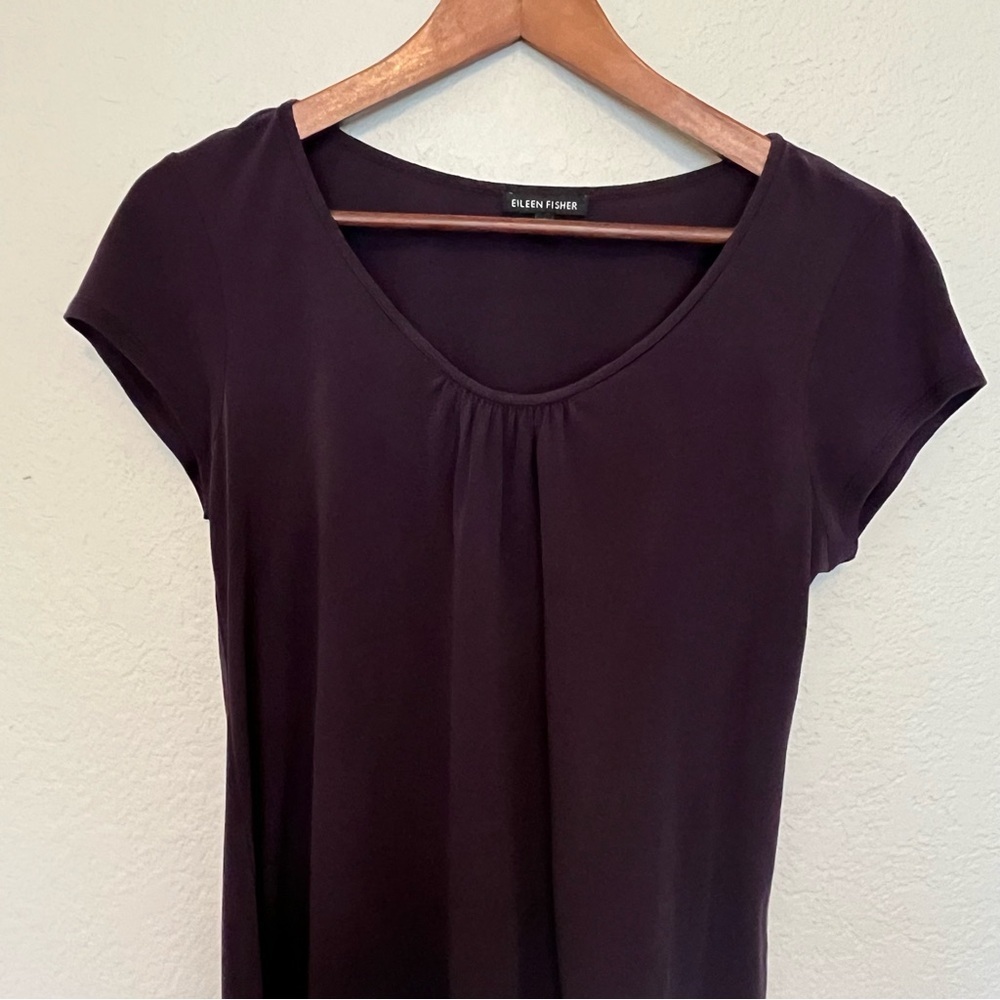 Eileen Fisher Silk Plum Purple Scoop Neck Short Sleeve Top Women's Size Small